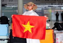 Lá cờ đỏ sao vàng và tà áo dài trắng theo Vân Phạm đến đấu trường nhan sắc quốc tế