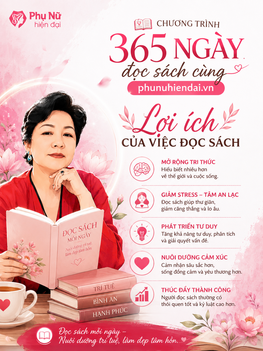 365 NGÀY ĐỌC SÁCH CÙNG PHUNUHIENDAI.VN: Lợi ích của việc đọc sách 1 ChatGPT Image 05 08 25 24 thg 7 2026