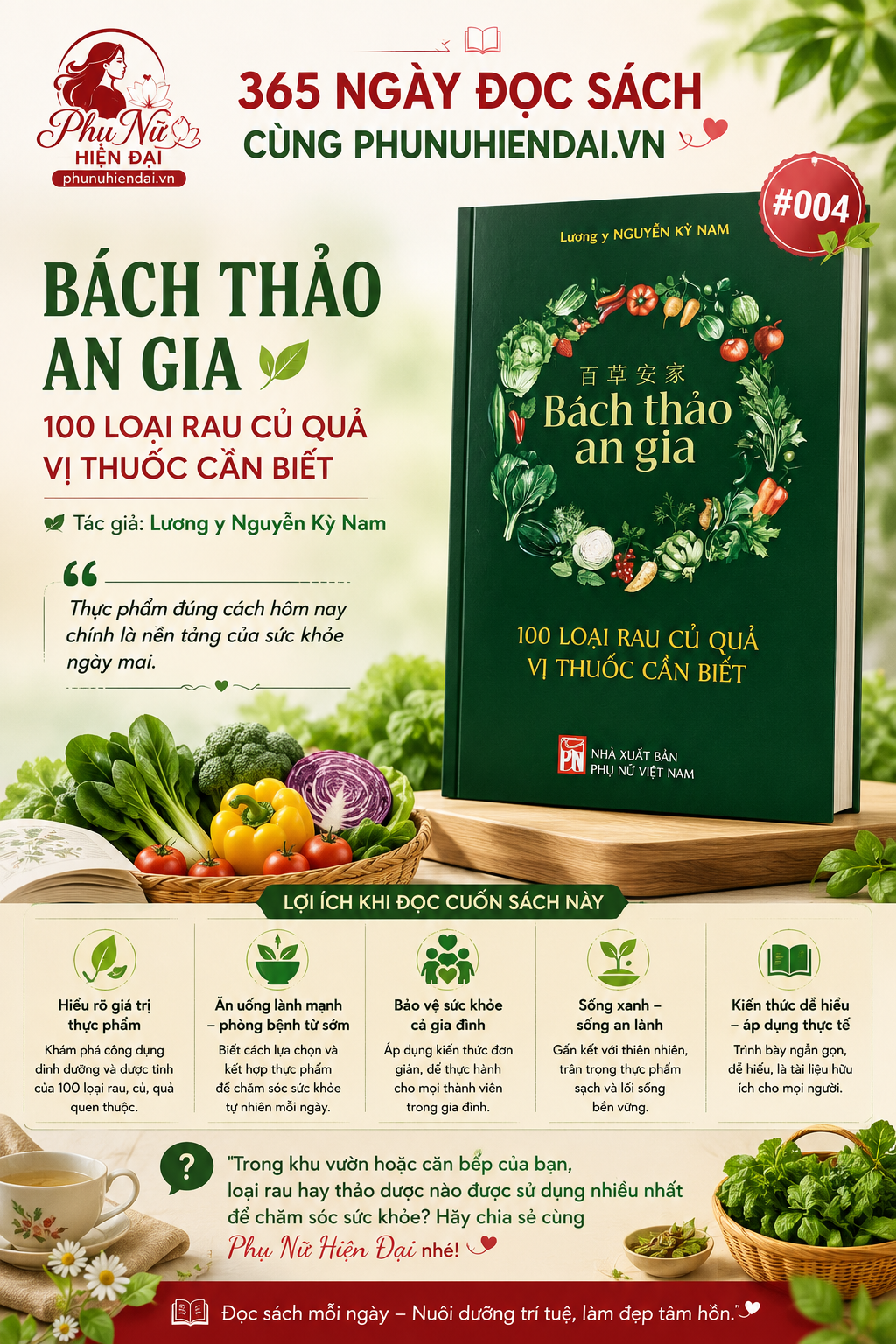 365 NGÀY ĐỌC SÁCH CÙNG CLB PHUNUHIENDAI.VN 004: Bách Thảo An Gia – 100 Loại Rau Củ Quả Vị Thuốc Cần Biết 1 ChatGPT Image 18 50 32 25 thg 7 2026